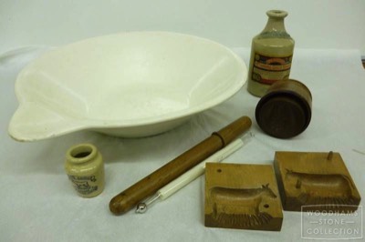  Butter Making Equipment Traditionally butter making was carried out by small scale producers. Items in the Woodhams Stone Collection represent the whole process from setting dishes, used to separate the cream from the milk, to carved moulds and stamps, often used to decorate the butter ready for market. 